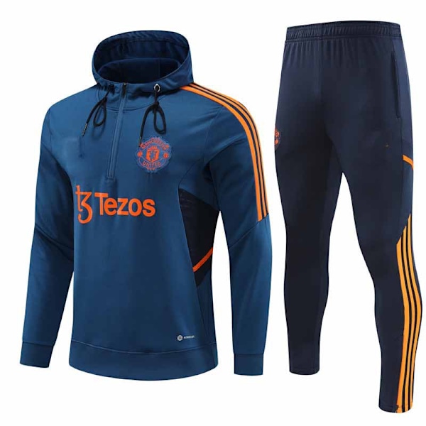 Manchester United Vuxen Halv Zip Huvtröja & Byxor Blå Qd Blå 23-24 blue 2XL