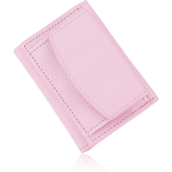 Kvinner Trifold liten lommebok med myntrom, kompakt myk lærveske Kredittkortholder lommebok Minilomme myntveske for jenter (rosa)