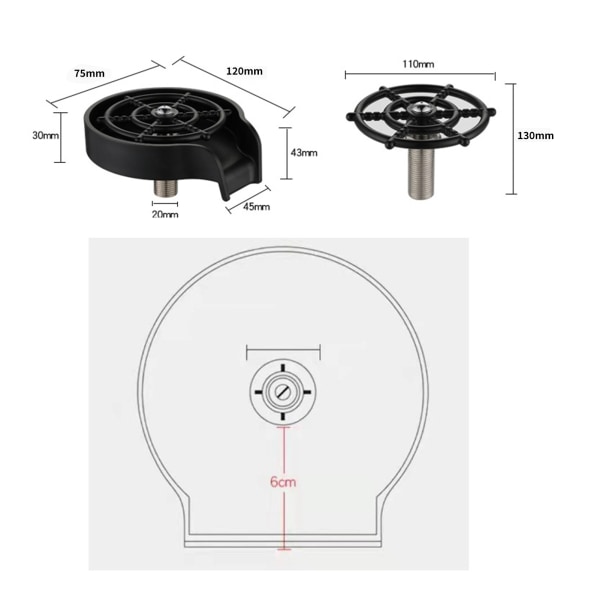 Högtrycksdiskbänk Glassköljare Rostfritt stål Automatisk pressblandare koppbricka för hem Cafe Bar Svart med 60 cm slang 1/2 T-ventil