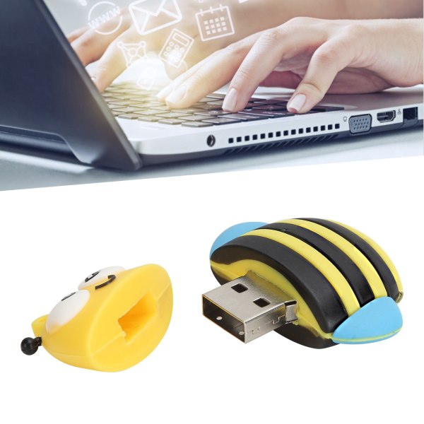 Memory Stick USB Flash Drive Pendrive Present Datalagring Tecknad 3D Bee Model Yellow64GB