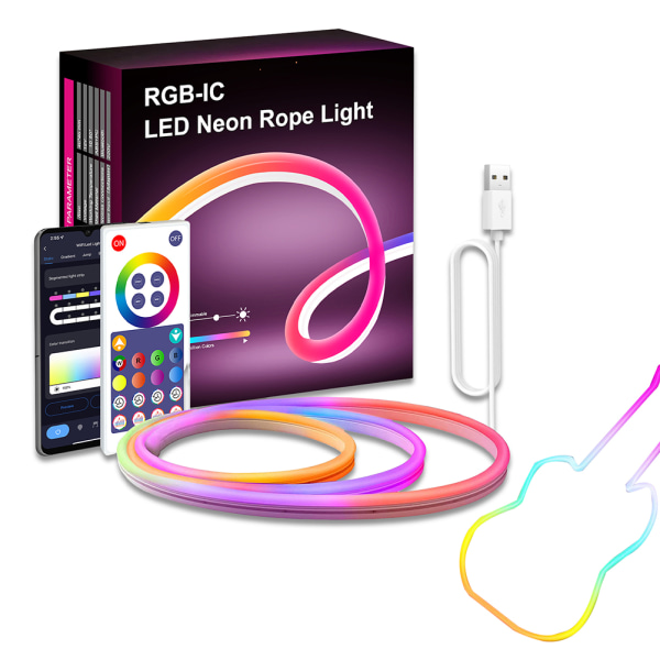 LED Neon Rope Light RGB IC Rope Lights 16 Million Color Graffiti Wifi Bluetooth Music LED Strip Lights för sovrum Vardagsrum Gaming Inredning