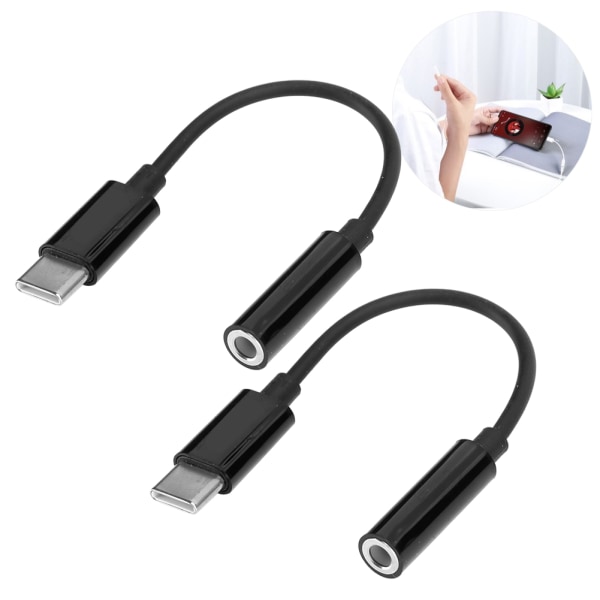 2st USB C till 3,5 mm hörlurshålkonverterare Ljudadapterkabel för Pixel/Samsung GalaxyBlack
