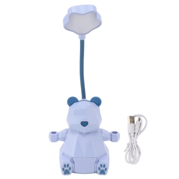 Tecknad skrivbord LED-ljus Ögonskydd USB Bärbar Nattlampa med 2 lägen med penna Förvaringslåda för att studera Läsa Bear-Blue