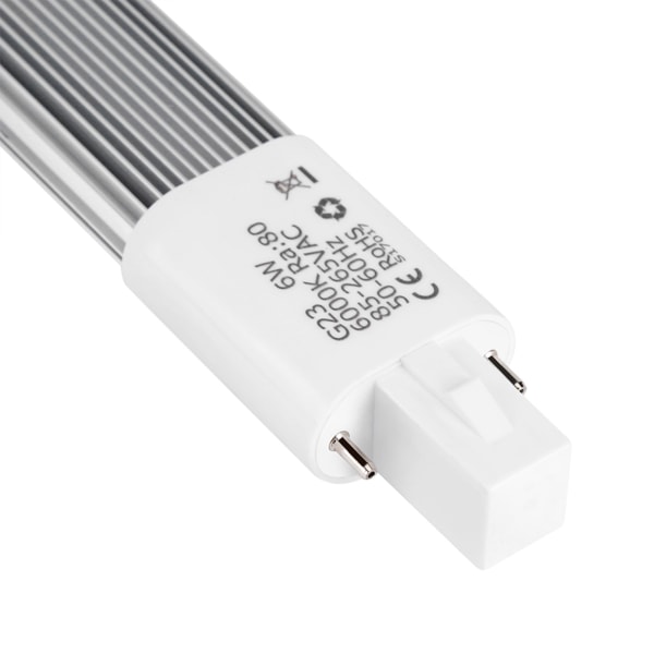 6W 2-stifts LED kompakt lampa Horisontellt infällt rör Glödlampa Belysningsarmaturer G23 Cool White