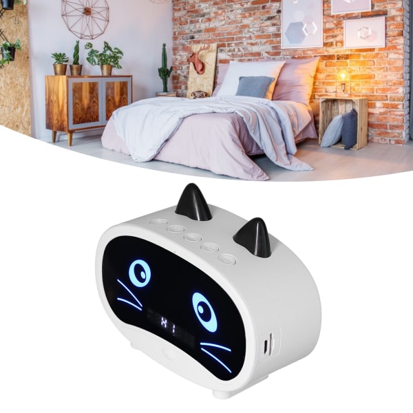Mini tecknad högtalare multifunktionell söt katt örondesign smart set dubbla väckarklockor för kontor i sovrummet Vit