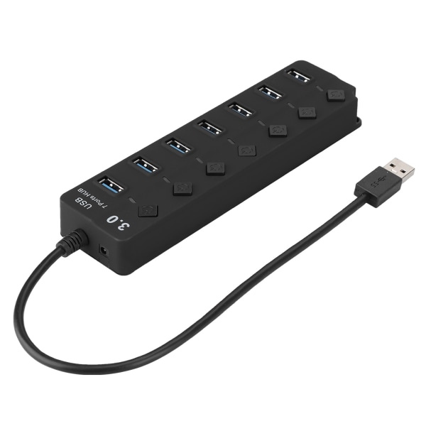 7-portars USB 3.0 Hub 5GB/S Höghastighet med nyckelbrytare Power USB HUB för PC (svart)