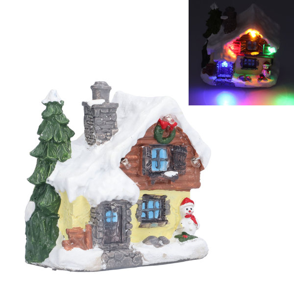 Vintersnö Julhus Miniatyr inomhusbybyggnad Tomtehus dekor med varmt LED-ljus för hemmet