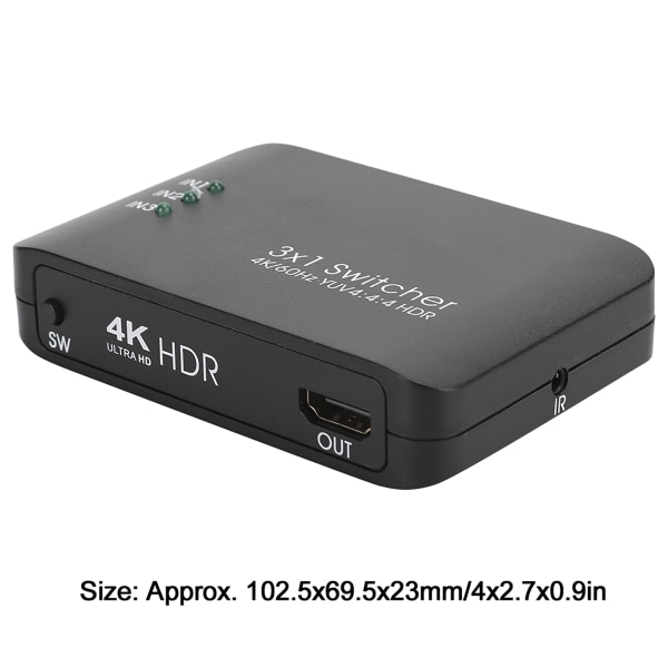 4K High Definition Multimedia Interface Switcher 3 Input 1 Output Splitter Adapter HD IR-fjärrkontroll ABS med LED-indikator