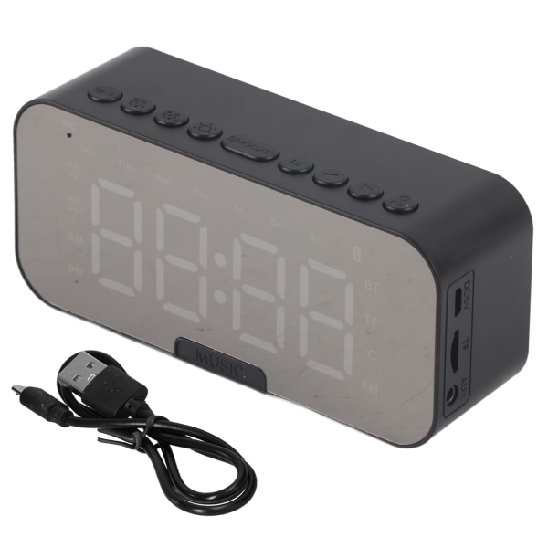 Digital väckarklocka Bärbar Bluetooth väckarklocka med LED-skärm och högtalare för sovrum och kontorsvart