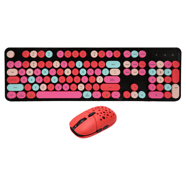 Trådlöst tangentbord och mus Combo 2.4G trådlöst läge Enkelt att använda Retro Punk-tangentbord med 3 DPI justerbar spelmus blandad färg Röd