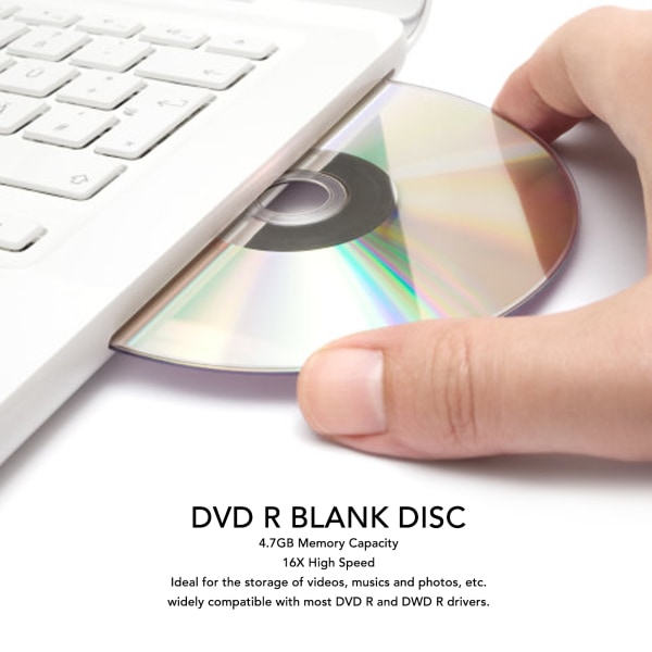 DVD R tom skiva 4,7 GB 16X höghastighets, robust PC Multi inspelningsbar mediaskiva för musikvideofoton 10 st.