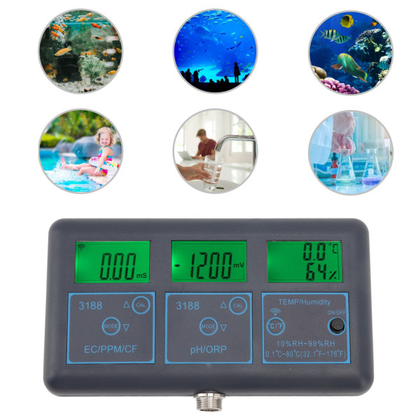 7 i 1 vattenkvalitetsmonitor WiFi för Tuya APP ABS EC ledningsförmåga PH ORP-mätare för akvarium EU-kontakt 220V
