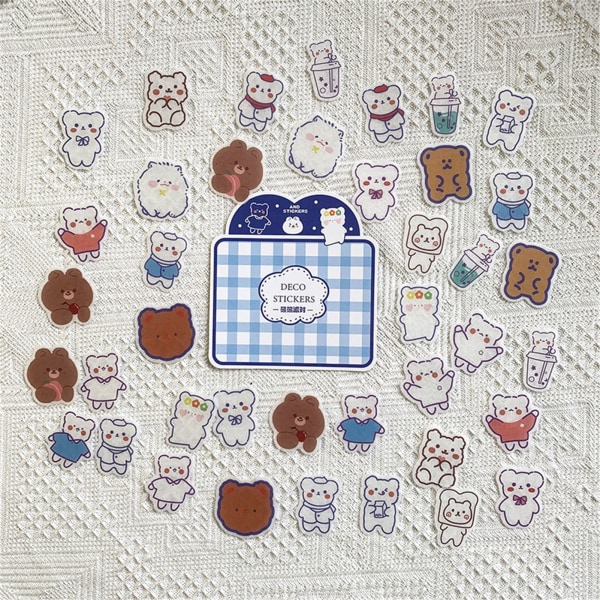 40 st/pack dekorativa klistermärken för anteckningsbok Washi söt härlig bärbar starkt självhäftande gör-det-själv-tillbehörBjörnmönster