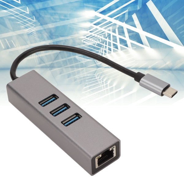 USB C Hub USB C till RJ45 Adapter 5 Gbps Plug and Play USB dockningsstation för Windows för OS X för Linux Silver Grey