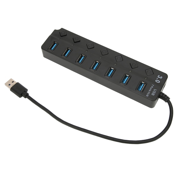 USB3.0 Hub 7 portar 5Gbps Höghastighetsöverföring Bred Kompatibilitet Bärbar USB3.0 Splitter Dockningsstation Svart