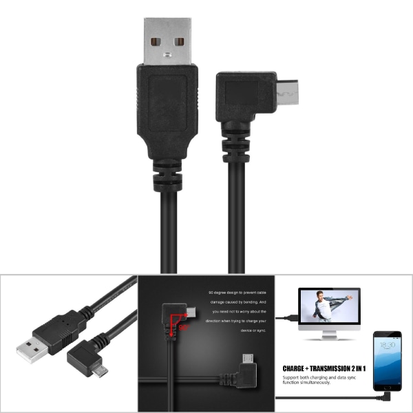 CableDeconn 90 Degree Mico USB Hane till USB 2.0 Typ A Hane-kabel vänstervinklad 1M / 3,3ft