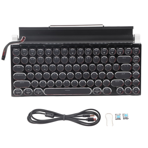 Skrivmaskin Tangentbord 83 tangenter Vintage trådlöst Bluetooth mekaniskt tangentbord med metall rund cap Svart