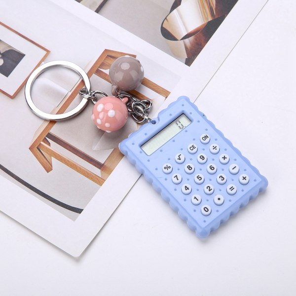 Mini Portable Cute Cookies Style Key Chain Calculator Candy Color Pocket Calculator (blå)