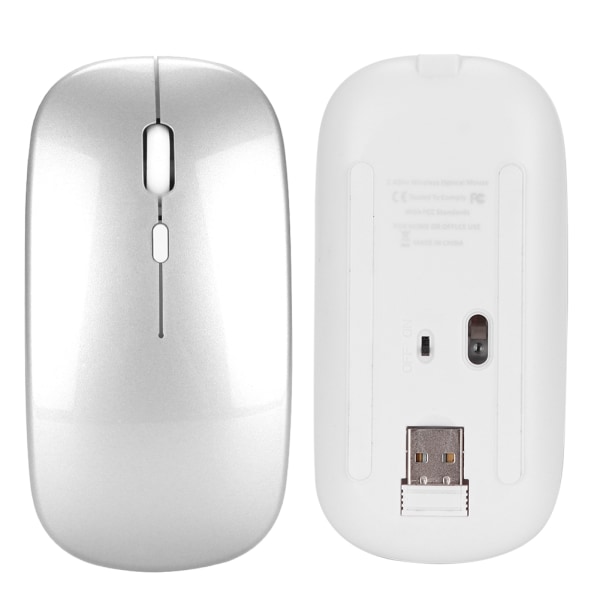 HXSJ M80 2.4G ergonomisk trådlös uppladdningsbar tyst mus med USB mottagare (silver)