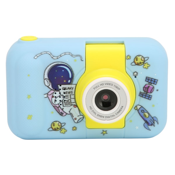 2,4-tums digitalkamera för barn 1080P 180 graders vändkamera Fotovideospel Multifunktionell HD Selfie-kamera för pojkar Flickor Blå