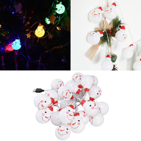 LED Snowman String Lights USB Power 20 färgade ljus Juldekoration ljus String för trädgårdar innergårdar