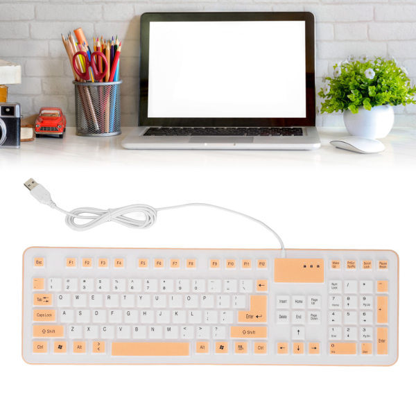 Vikbart silikontangentbord 106 nycklar Vattentätt Dammtät Vikbart USB trådbundet tyst silikontangentbord för PC Bärbar datorspel Orange