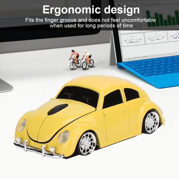 Creative Beetle Car Shaped 2,4G 1200DPI trådlös mus Ergonomisk mus för Windows/MAC OSYellow