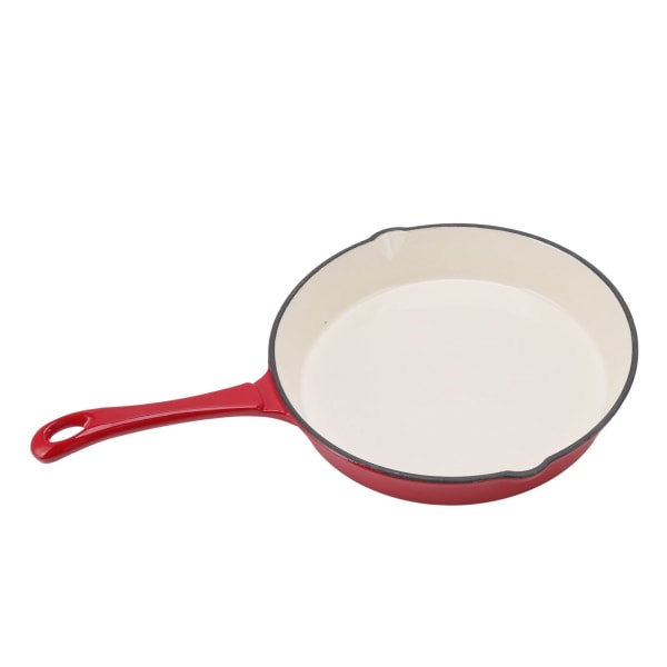 Emaljerad gjutjärnspanna i ett stycke Långt handtag Röd 25 cm diameter Ergonomisk design Kökssteikpanna för matlagning