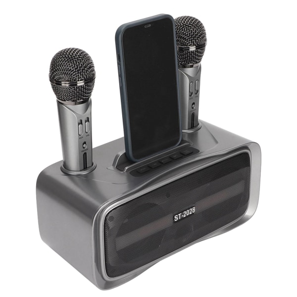 ST‑2028 Bärbart karaoke-högtalarsystem Bluetooth karaokemaskin med 2 mikrofoner för bröllopsföreläsning Silver Svart
