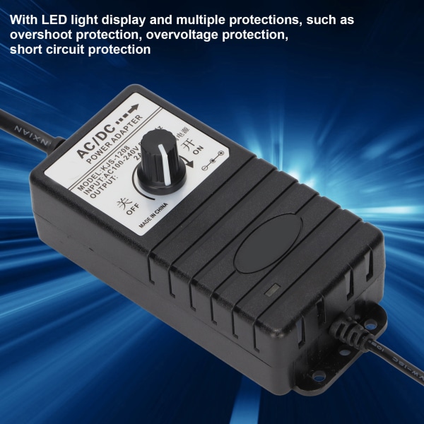 Power Justerbar LED-ljusdisplay Enkel justering Skyddsfunktion Omkopplingsutrustning Spänning 100‑240VUS-kontakt