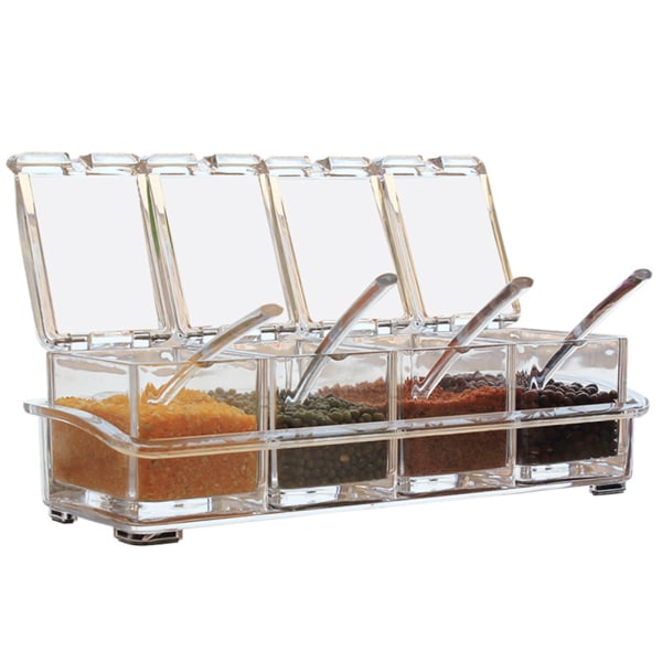 Kryddburkar Transparenta kryddbehållare Kökskryddburk med 4 serveringsskedar Kryddflaska Kryddlåda Set
