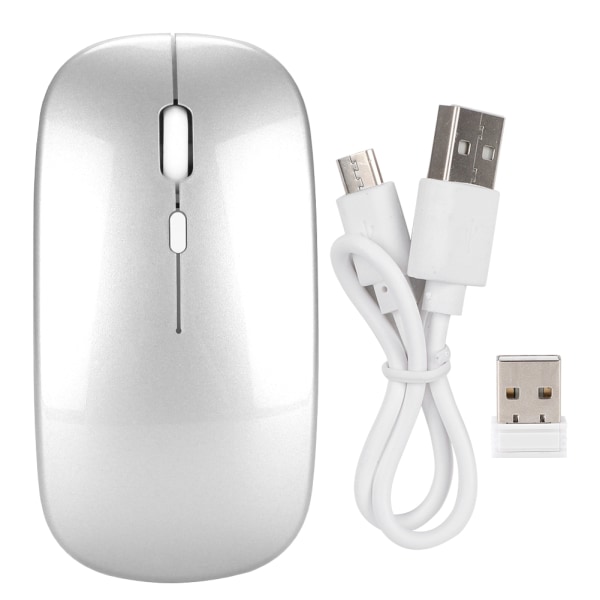 HXSJ M80 2.4G ergonomisk trådlös uppladdningsbar tyst mus med USB mottagare (silver)