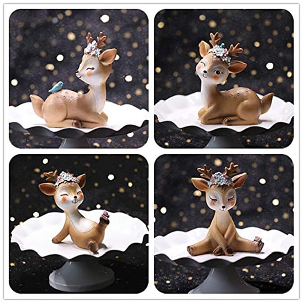 Söt Deer Cake Topper Resin Sika Deer Hemprydnad för bröllop God Julfest Dessert Bakning Dekoration