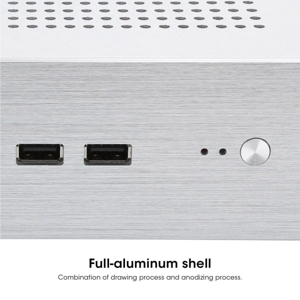G60S HTPC-chassi helt aluminium DCATX Power Supply MiniITX- case för stationär dator (Silver USB2.0)