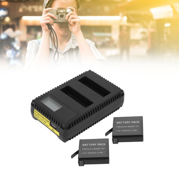 Kamera Batteriladdare Dual Slot LCD-skärm Säker USB batteriladdare för Hero 4
