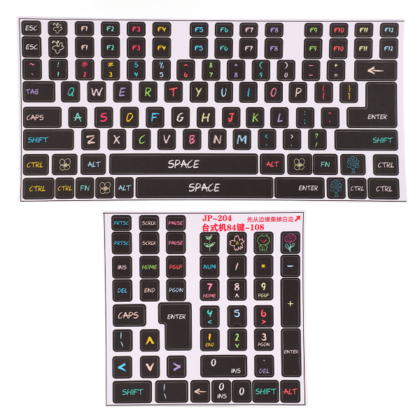 2 st tangentbordsdekaler PVC-dekorativa allmänna stationära datorer Keycaps-klistermärken för 84 till 108 tangenter tangentbord