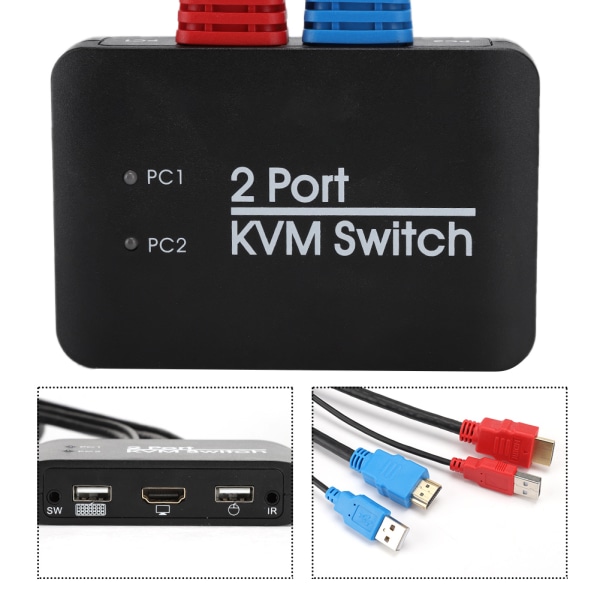 2-portars KVM-switch för Windows/IOS/Linux/Netware/Unix/Android Stöd för infraröd fjärrkontroll