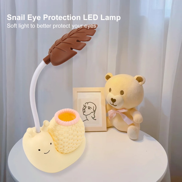 Snigelögonskydd LED-lampa Sänglampa USB Laddning Lärande Läslampa med pennhållare för barn Gul