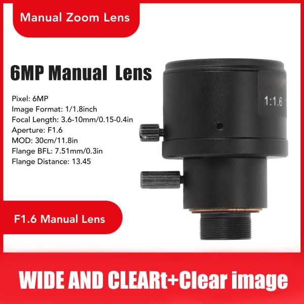 6MP 3,6-10 mm manuell zoomlins F1,6 1/1,8 tum M12-monterad CCTV-kamera Manuell Focus Prime-lins för säkerhetsvideokamera
