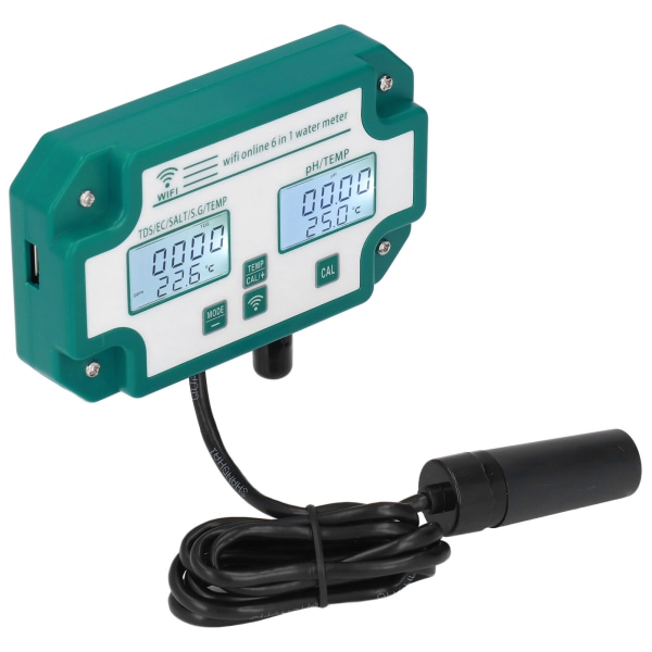 Online 6 i 1 vattenkvalitetstestare Online trådlös fjärrövervakning PH SG EC-mätare Digital multiparameter för AquariumEU-kontakt 230V