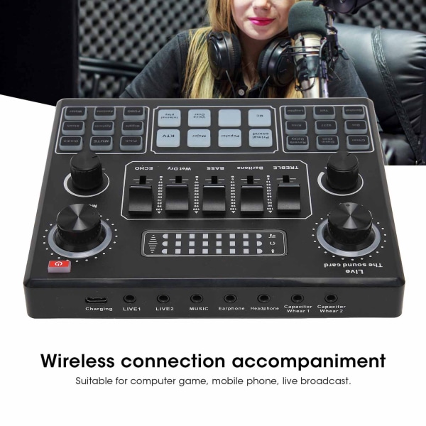 V9 Bluetooth Ljudkort Stereo Audio Mixer för datorspel Mobiltelefon Live Broadcast