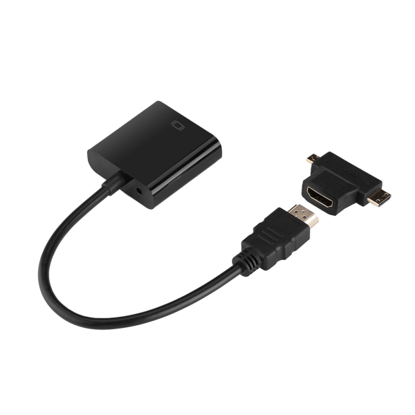 HDMI till VGA-adapter med ljudkabel T-typ Micro Mini HDMI-kontakt för PS3 PS4 Xbox360 Svart