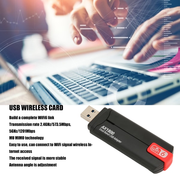 USB WiFi-adapter 1800Mbps stabil signal USB3.0 MU MIMO-teknik WIFI6 trådlöst internetkort för hemmakontor