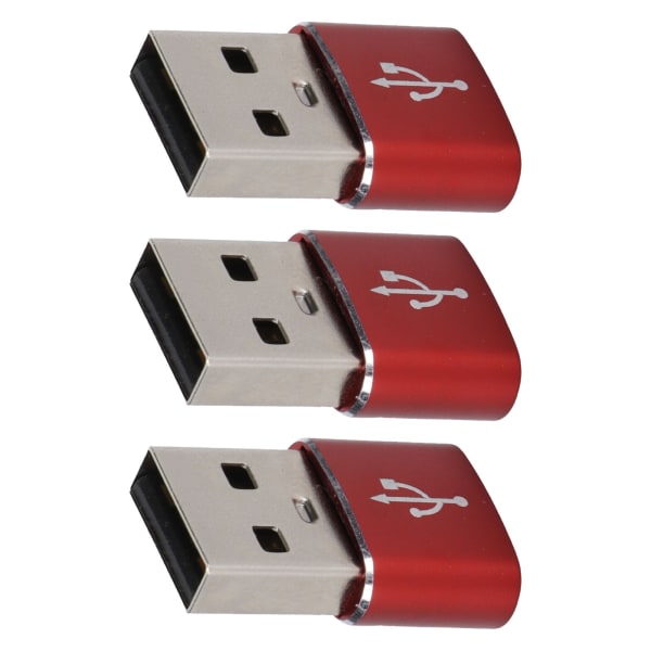 3-pack USB 2.0 hane till TypeC hona U-diskadapter Metall USB till TypeC-adapter för bärbar mobiltelefon (röd)