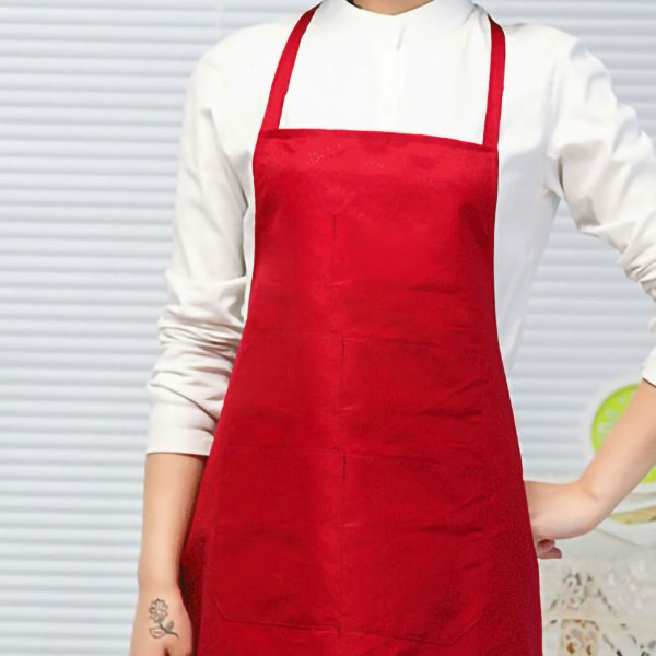 Köksförkläde Enfärgad dubbla fickor ryggrem Mjuk polyester kockförkläde för hushållsjujube röd