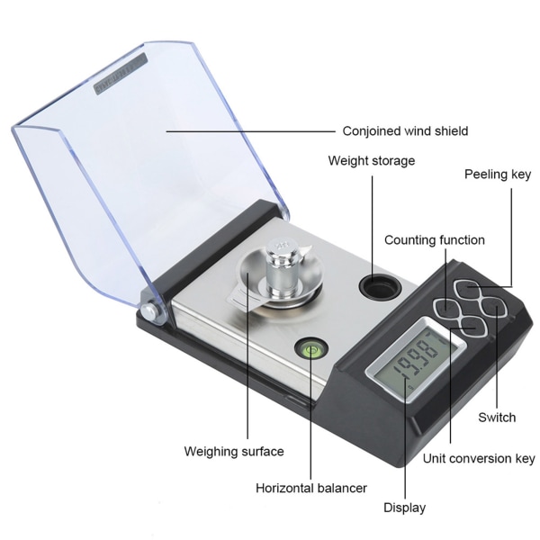 Högprecisions mini digital fickvåg elektronisk balansvikt för laboratorievåg för diamantsmycken (50/0,001 g)