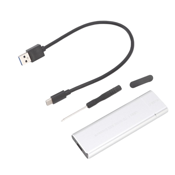 M.2 NVMe SSD-hölje Aluminium USB3.1 till NVMe PCIe M-nyckel Typ C-gränssnitt Silver SSD Externt chassi