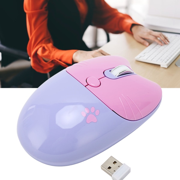 Trådlös mus BT5.1 eller 2,4 GHz Silent Click Justerbar DPI Auto Sleep Office Mouse for Girl Working Family School Cafe Lila