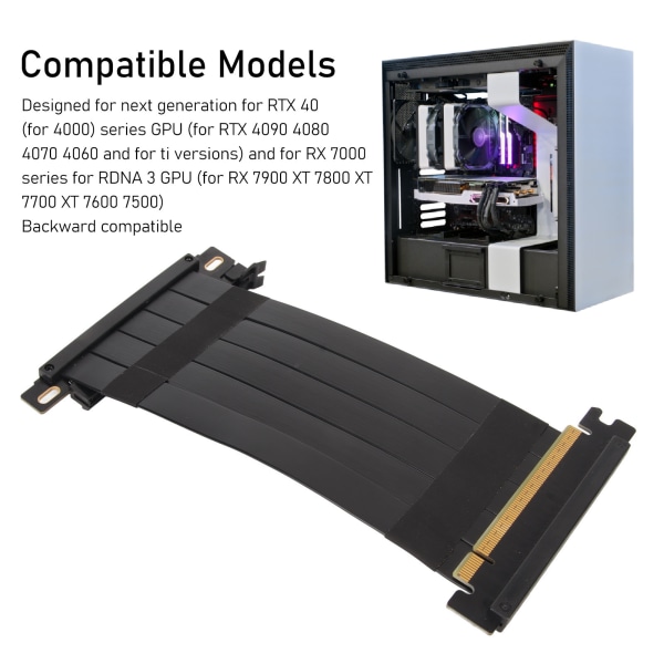 PCIE 4.0 X16 Riser-kabel Höghastighets flexibel dubbelsidig 180 graders GPU-förlängningskabel för RTX 4090 för RX 7900 XT Svart 40 cm / 15,7 tum