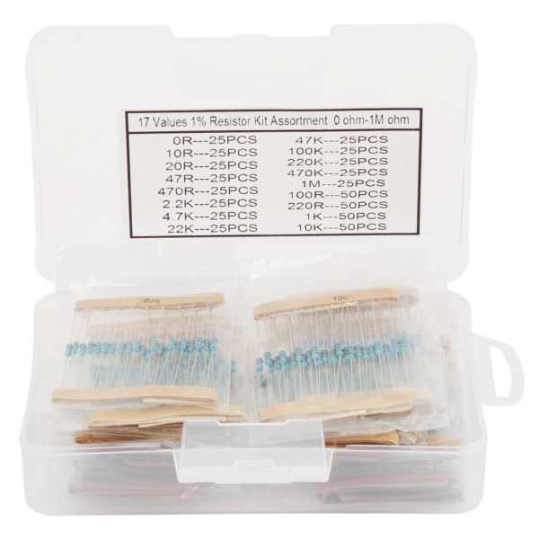 525 st 1/4W 17 värden 0-1M ohm Metallfilmmotstånd Set Sortiment Komponenter Kit